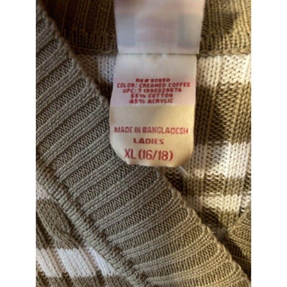 Vintage Faded Glory Woman Beige Striped L/S VNeck Sweater Size XL 16-18 NWOT - Picture 3 of 5